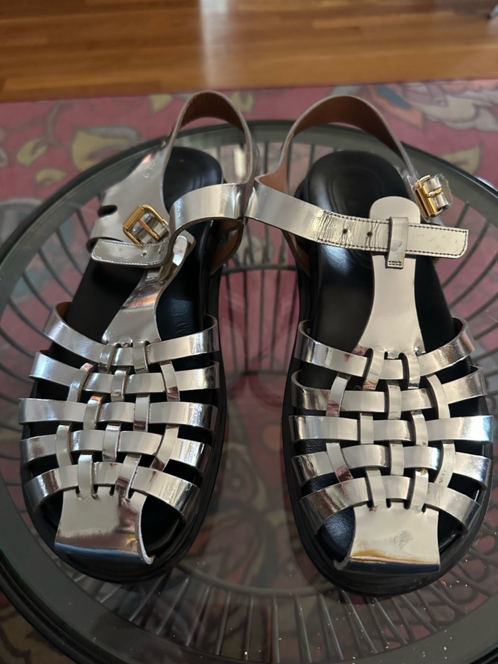 Marni Silver Metallic Woven Fisherman-style Sandals
